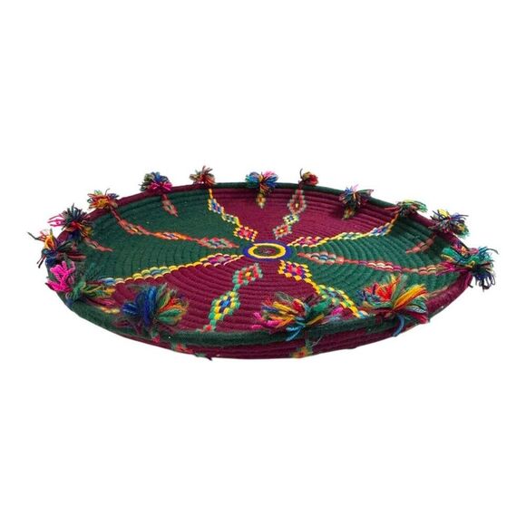 Handwoven Colorful Rope Basket Tray Tassels 17” Bohemian Storage Arican Rainbow - Picture 1 of 5